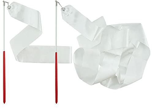 FAZHBARY White Rhythmic Gymnastics Wands Praise Dancing Streamers for Kids Baton Twirling Talent Shows Artistic Dancing, 2 Pack