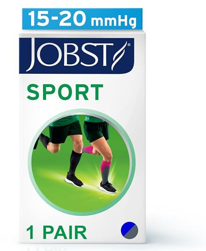 JOBST Unisex Sport Knee High 15-20 mmhg Athletic Compression Socks, Small, Blue/Grey
