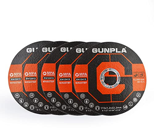 Gunpla Cut Off Wheels 5-Pieces Metal and Stainless Steel Cutting Discs, 115mm x 1.2mm x 22.2mm Thin Abrasive Blades Set for Angle Grinders, Metals, Iron Sheets