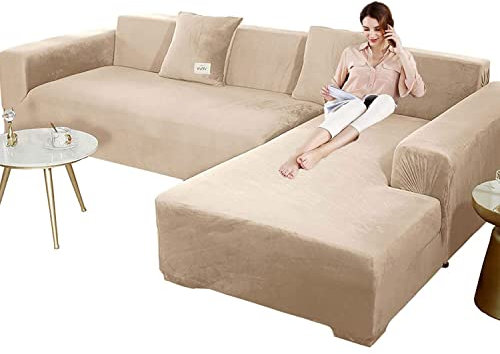 Elastische sofabezug ecksofa couchbezug l form für Hunde Haustiere,dickere sofa überzug 3 sitzer für Wohnzimmer,Sofabezug L Form beige Chaiselongue-Möbelschutz, Loveseat-Bezüge (2 Stück, schwarz