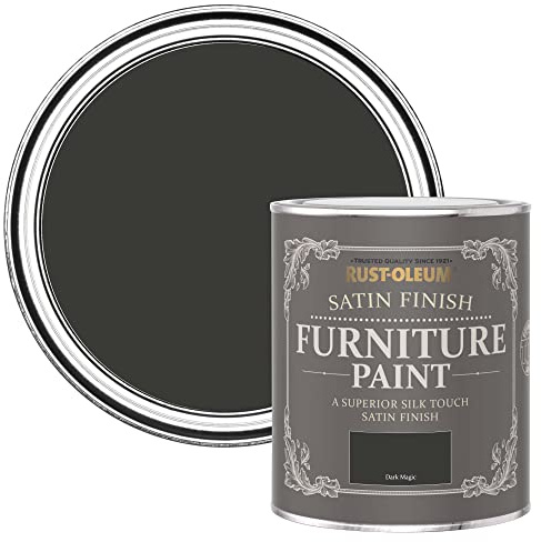Rust-Oleum schwarz Möbelfarbe mit Seidenglanz-Finish, geruchsarm und wasserbasiert für Innenholz - Zauberabend 750ML