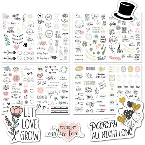 iJiZuo 230 Adesivi per Libro Degli Ospiti per Matrimonio, 4 Fogli Disegnati a Mano, per Matrimonio, Biglietti, Regali, Design per Matrimoni, Decorazione Perfetta per Matrimoni