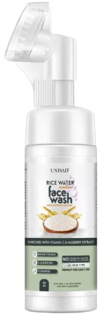Unisaif Detergente viso con acqua di riso, detergente schiumogeno luminoso per donne e uomini, schiumogeno, schiumogeno, schiarente, detergente per il viso per pelle secca, 150 ml