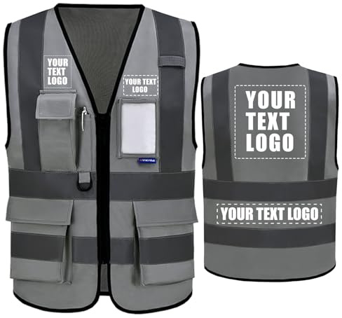 AYKRM 21 Farben Personalisierte bedruckbare Warnweste aufdruck mit Text oder mehrfarbigem Logo und Mehreren Taschen, Warnschutz Arbeitsweste Sicherheitsweste mit bedruckbare