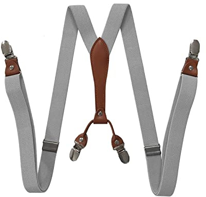 XUELUMEI Hosenträger Suspender Hosenträger Für Damen, 4 Clips, Y-Rücken, 2,5 cm Breit, Verstellbar, Elastisch, Jeans-Hosenträger, Damen-Hosenträger Für Hochzeitsfeier, Veranstaltung, Grau
