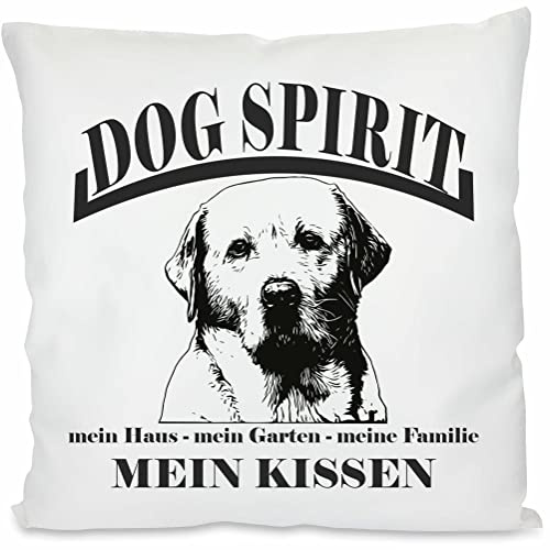 INDIGOS UG Kissen - Labrador - Bedruckt mit Hund und Kissenfüllung - Geschenkidee - Kopfkissen - Ruhekissen - Hundekissen - für Bett Körbchen und Couch Schlafplatz