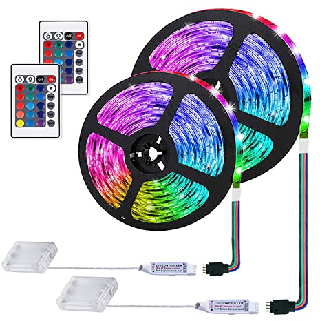GOIEHIR LED Strip Lights Battery Powered, 24 Keys Remote Control Light Strip for Parties, DIY Indoor Decoration, 6.56ft/2m, 2 Pack