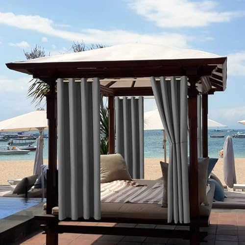 Outdoor-Vorhänge Garten,Terrasse,wasserdicht,verdunkelnd,wärmeisoliert,mit Ösen,Sichtschutz Vorhang Pavillon,Pergola, drinnen und draußen, Wohnzimmer,Balkon (N-dunkelgrau,2 Paneele B 132 x L 238 cm)