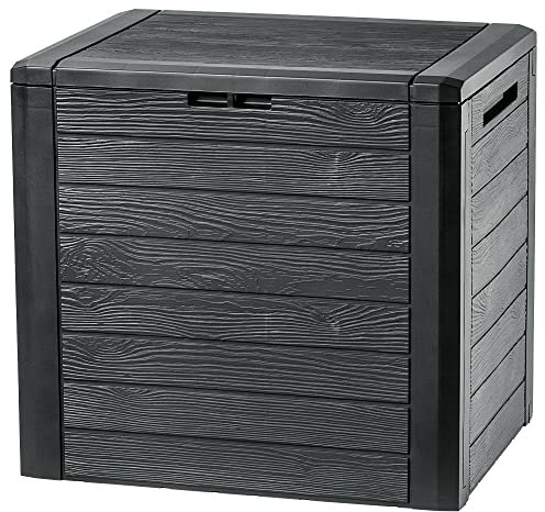 KADAX Gartenkiste, Aufbewahrungsbox aus Kunststoff, Gartentruhe für Aufbewahrung von Kissen, Kinderspielzeug und Sitzauflagen, Gartenbox für Garten und Terrasse (140L, Anthrazit)