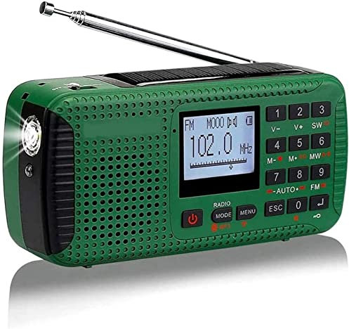 CAFFIA Emergency Weather Radio, 2000mAh Power Bank for Cellphone, Hand Crank Solar Radio Bright Flashlight for Emergency