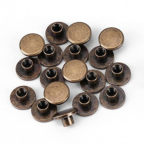 LetCart Ledernieten – 20 Stück Flachkopf-Kupfer-Messing-Gewindeschrauben, Muttern, Nägel, Nieten, Chicago-Schrauben, Nieten, Gürtel, Lederkappe Für Gürtel, Taschen, Lederschuhe(8mm)
