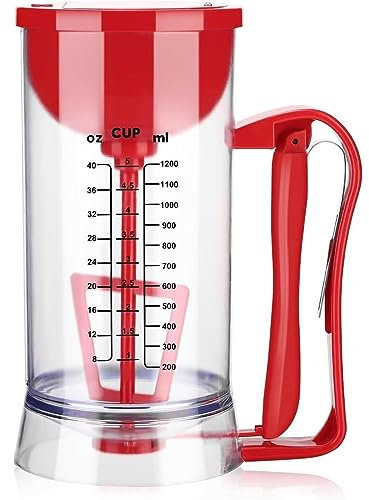 GaNkas Pancake Batter Dispenser Bottle, 1200ML Pancake Batter Dispenser with Measuring Label, Cupcake Batter Dispenser with Squeeze Handle, Batter Separator for Pancakes, Cupcake, Waffle, Muffin