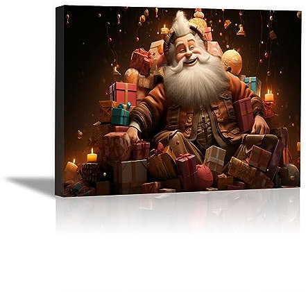 SHYAMIC Bilder Leinwandbild Kunstdruck, Brauner Weihnachtsmann Wandbild X-Mas Fenster Fotodruck Schneemann Kunstdruck Leuchtbild, Weihnachten Winteridylle Effekt - 75x115cm Gerahmt