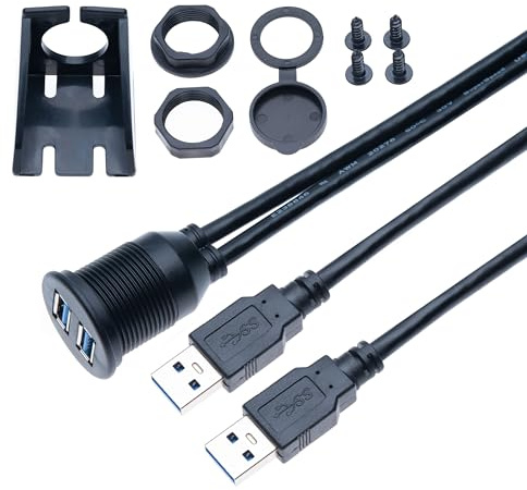 Doppelter Anschluss USB 3.0 1M Stecker zu Buchse Auto Runde Kabel 2 Häfen Bündige Armaturenbrettmontage Kabelverlängerung für Auto, Fahrzeug, Boot, LKW, Fahrrad, Motorrad, Yacht Armaturenbrett 1 Meter