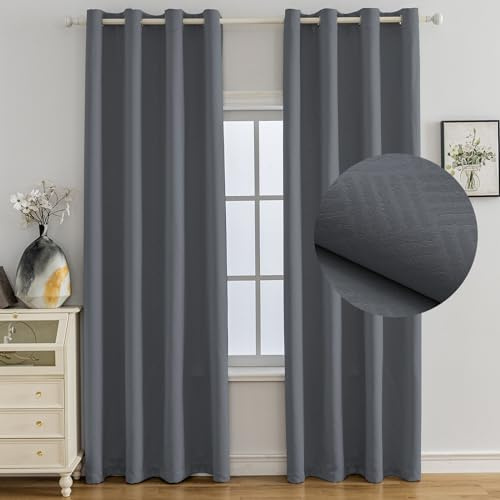 Ystyle Verdunklungsvorhänge 2er Set, Thermovorhang Gegen mit Ösen, 140x180 cm, Modern Gardinen Abdunkelnde Vorhänge Wohnzimmer Schlafzimmer, Schallschutz Vorhang, Grigio Scuro