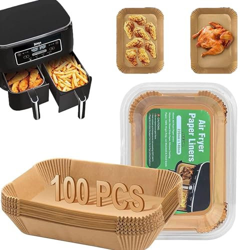 100 Stück Airfryer Backpapier für Ninja Dual Zone AF300EU / AF400EU, 22x14 cm, Hitzebeständig Antihaft Heißluftfritteuse Backpapier Airfryer Zubehör für Ninja AF300EU / AF400EU