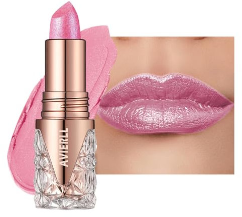 Barra de labios con brillo rosa para mujer Bálsamo labial con brillo y tinte hidratante,Brillo de labios perlado resistente al agua de larga duración Acabado brillante,fórmula cremosa, textura ligera
