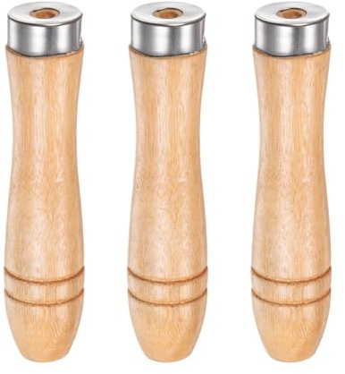 QUARKZMAN Manico per Lime Legno da 3pz, Manici Ergonomici Foro Rotondo da 4,25 e 5 Mm, Collare Metallo per Lime Metalliche da 8