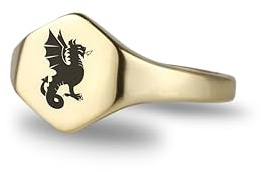 14k Gold Drache Siegelring - Benutzerdefinierte Königlichen Heraldischen Ring - Sechseck-förmigen Ring - Unisex Royal Ring