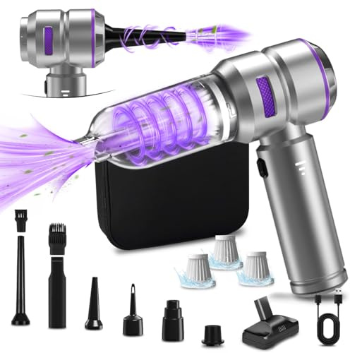 Kevsuvqin 4-IN-1 Handstaubsauger Akku, 30000PA Handstaubsauger Stark mit BürstenlosemMotor, 3 Stufen Einstellbar, Mini handstaubsauger Kabellos, Druckluftspray Elektrische Staubgebläse für Auto, PC