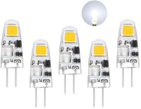 I-SHUNFA Lampadine LED G4 Bianco Freddo 6000K,AC/DC 12V,0.5W Sostituisce per Lampadine Alogene 5W-10W,90LM Non Dimmerabile,Mini Lampadine LED a Risparmio Energetico,Confezione da 5