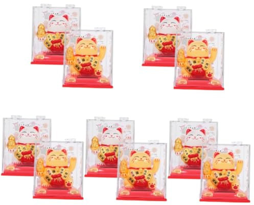 Amosfun 10 STK Glückliche Katze Geburtstagsgeschenk Auto Dekoration Auto-Dekoration mit Solarbetrieb Feng Shui Katzenfigur chinesische Katze winkt mit dem arm winkende Katze pp
