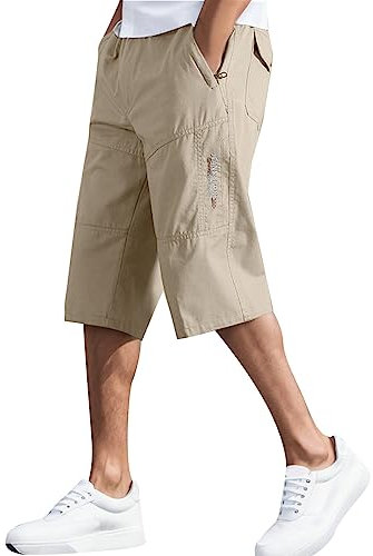 SRZYMJ Kurze Hosen Herren Jeans Stretch XXL Shorts Herren 3XL Herren Hosen Modern Stoff 3/4 Hose Herren Chino Beige Herren Arbeitsoverall Hosenerweiterung Gelb Kurze Sporthose Mit Taschen 4XL
