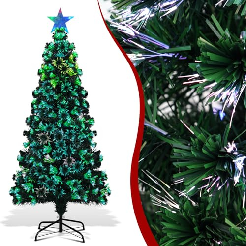 Ollewiellan Fibre Optic Christmas Tree 4 FT Xmas Trees Artificial Pre Lit Christmas Trees Green 120 cm,Lights Fibre Optic Twinkling tree with stars Automatic color-changing,Christmas Deco