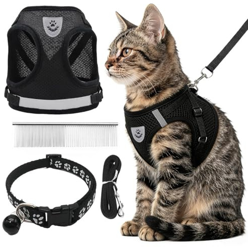 CUEMOON Pettorina e Guinzaglio per Cani, Pettorina Riflettente per Cuccioli, Set di imbracatura e guinzaglio per cuccioli, gatti e gattini,S