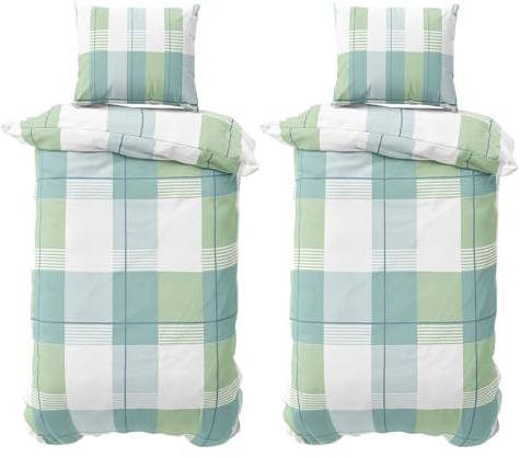 Visaggio Biber Bettwäsche 135x200 cm 4teilig Winter flauschig Feinbiber Bettbezug Schlafzimmer Set geblümt gestreift Grün Petrol