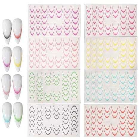 Décalcomanies adhésives pour ongles, guides d'ongles à pointe française,8X Guides de pointes d'ongles colorés à rayures | Autocollant de décorations d'ongles à la mode pour les vacances, Noël