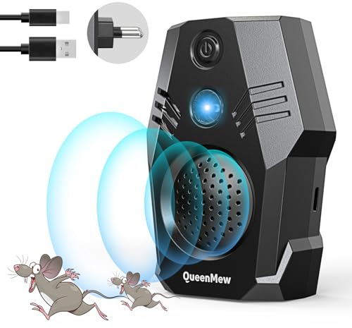 Ahuyentador de Ratas Ultrasónico, Auyentadores de Ratones Potente con Ultrasonido Conversión Frecuencia, 4 Modos Repelente Ultrasónico Ratas Interior Exterior para Roedores, Ratones, Topos