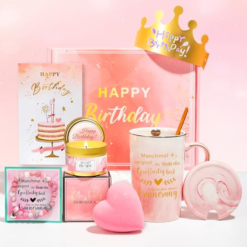 MEIMUCUL Geschenk Frauen Geburtstag,Personalisierte Geschenke für Beste Freundin,Freundinnen,Arbeitskollegin Geburtstag,Geschenkkorb für frauen,Lustige Kaffeetasse Geschenkset 30,40,50 Geschenkideen