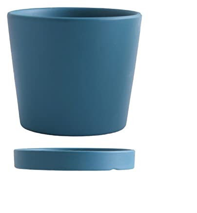 Maceta redonda de cerámica con agujeros de drenaje para suculentas, cactus, orquídeas, maceta azul con bandeja, maceta moderna
