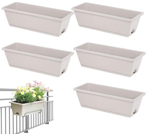 Caja de 5 plantas rectángulo florero, interior y exterior, rectangular, 19,49 x 7,48 x 5,91 pulgadas