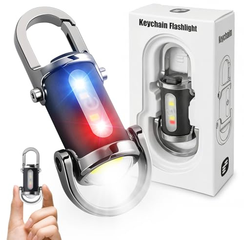 Ciwuzxs Keychain Flashlights Rechargeable, 800 Lumens EDC Mini Flashlights, COB Keychain Work Light Flashlights 7 Light Modes, Bright Mini Keychain Light for Walking, Searching and Hiking(Black)