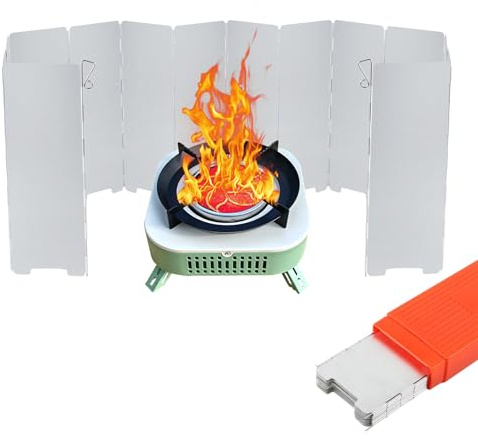 Lvjkes Windschutz Gaskocher, 14 Faltbarer Windschutz Campingkocher, Aluminium hochtemperaturbeständig, Mit Aufbewahrungsbox, für Reisen, Camping, Wandern, Klettern und andere Outdoor-Aktivitäten