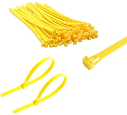 TERF® 50 Pcs Reusable Yellow Cable Ties 250mm (10'') X 7.6mm Heavy Duty Nylon Releasable Adjustable Wire Cable Ties Zip Wraps Plastic Tie for Home Office Garden Garage Workshop DIY Purpose Use