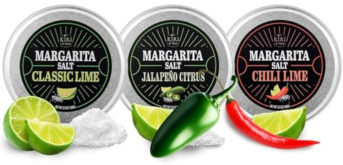 Kiri & Sons Cocktails – Lot de 3 moulins à sel aromatisés à la margarita et aux cocktails, 99,2 g de chili citron vert, agrumes Jalapeño, citron vert classique, Habanero et miel – Sans dioxyde de