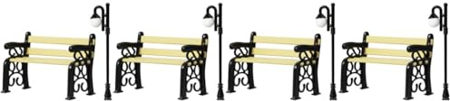 UKCOCO Lot 4 Chaises Parc Simulées Lampadaires Bancs D'extérieur Meubles Lampe Miniature Modèle Commémoratif Décoration Jardin Mini Objets Maison Poupée Nains