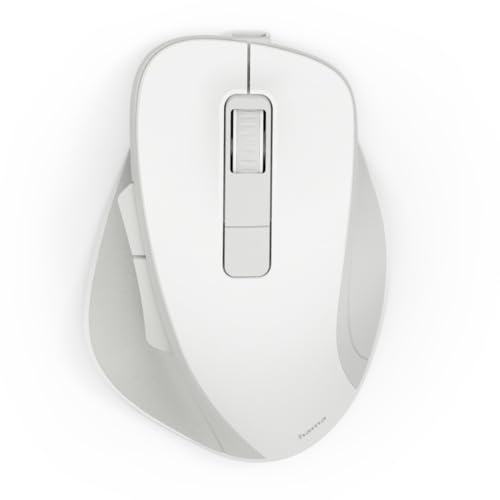 Hama Maus kabellos, wiederaufladbar (optische Funkmaus ohne Klickgeräusch, mit Akku, ergonomische Form, 6 Tasten, 800/1200/1600 DPI, KI Assistent, 2,4 GHz, ideal als Computermaus, Laptopmaus) weiß