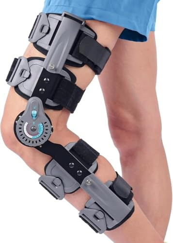 Genouillère réglable à charnière avec verrouillage ROM – Support orthopédique postopératoire pour jambe gauche, stabilisateur et orthèse de récupération (couleur : côté droit)