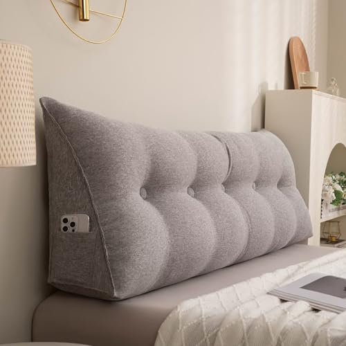 Rückenkissen 140CM Hellgrau, Chenille Lesekissen für Bett und Sofa, Groß Couchkissen mit Waschbarem Bezug, Rückenpolster für die Wand, Sitzkissen, Wandkissen, Keilkissen zum Anlehnen im Bett
