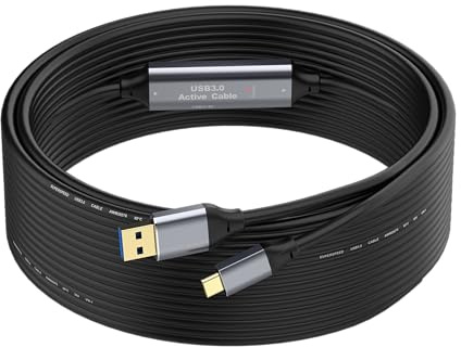 SSS·GRGB 10M USB-zu-USB-C-Kabel, 5 Gbit/s USB 3.0-Verlängerungskabel USB A zu Typ C, mit 2 Signalverstärker-Chips und USB-Netzkabel für MacBook, Laptops, Kameras, Drucker, Scanner, VR-Geräte usw