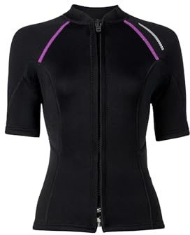 TSSOE Veste de Plongée en Néoprène 1.5mm Femme Tops de Wetsuit Manches Courtes Zip Avant Combinaison de Plongée Surf Snorkeling Noir XXL
