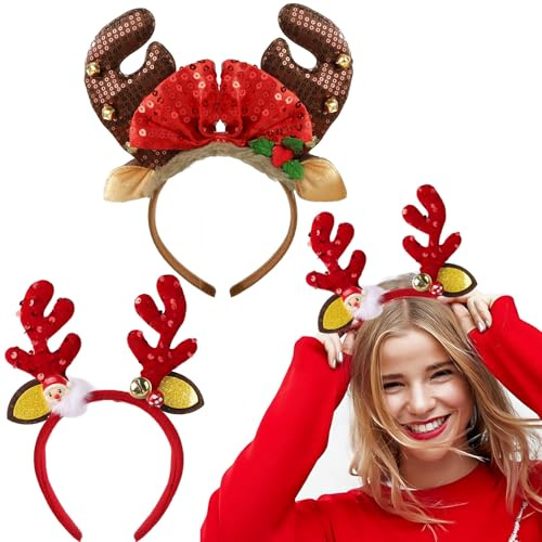 BOOMTOP 2pz Cerchietti per Capelli Natalizi Renna Corno Ramificato di Cervo Cerchietti per Capelli Natalizi Accessori per Decorazione Capelli Festa Natale