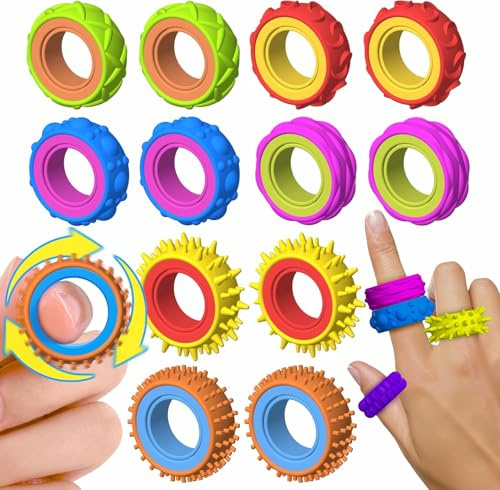 JOYVOVO 12 Pcs Fidget Toys Anti Stress Ring, Bague Anti Stress Enfant Jouets Fidget Sensoriels, Jouet en Silicone pour Soulager Le Stress Anneau Fidget pour Salle de Classe, école, Bibliothèque
