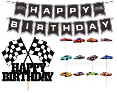 Wjelet Cars Geburtstagskuchen Dekoration, Rennauto Kuchen Toppers Gitterflagge Auto Kuchen Dekorationen für Mann Boy Kid Racing Auto Thema Geburtstagsbedarf Party Favors