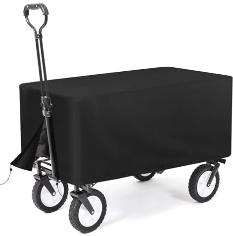 Flymer Garden Trolley Cover Waterproof, 500D Heavy Duty Wagon Cover Fit for MoverX 200L Trolley, Folding Cart Covers for Festivals, Camping, Beach, 99 x 63 x 56 cm, Black