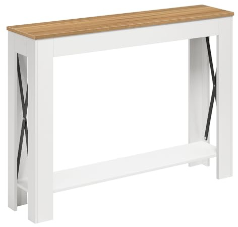 YATINEY Mesa de Consola con Almacenaje, Mesa de Sofá de Estilo Rústico, Mueble Estrecho de Recibidor, para Pasillo, Entrada de Escalera, Entrada, Blanco y Marrón Claro XCT34WV